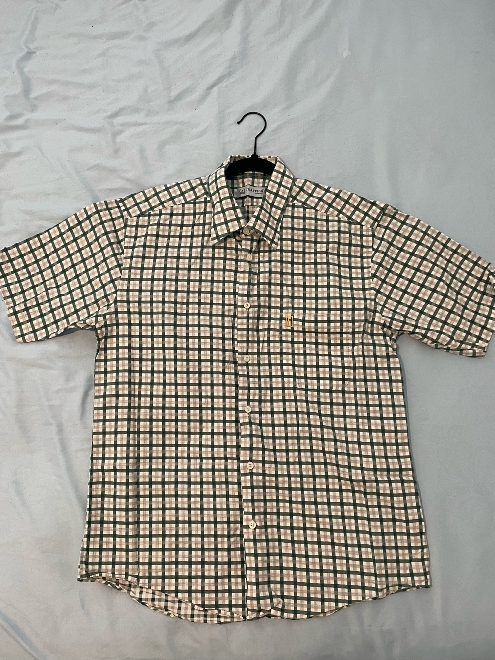 Traffic Green and White Checked Short-Sleeve Button-Down Shirt